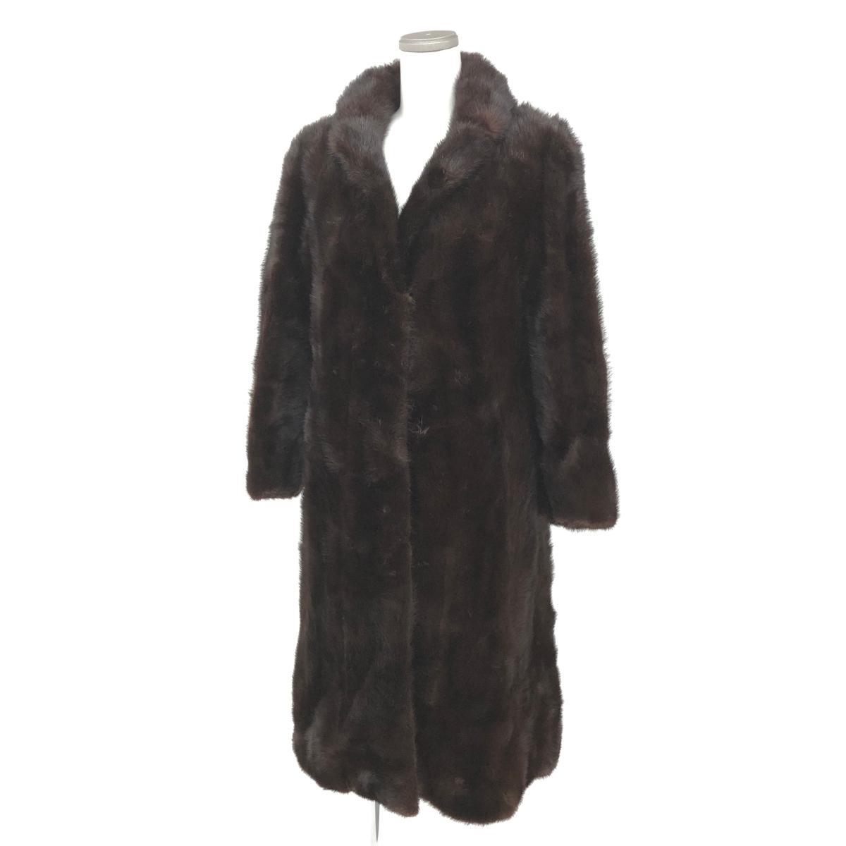 ◆mink ミンク 毛皮コート ミンク 9号サイズ ◆ ダークブラウン レディース ロングコート 高級 ファー 毛皮コート 逆毛 アウター