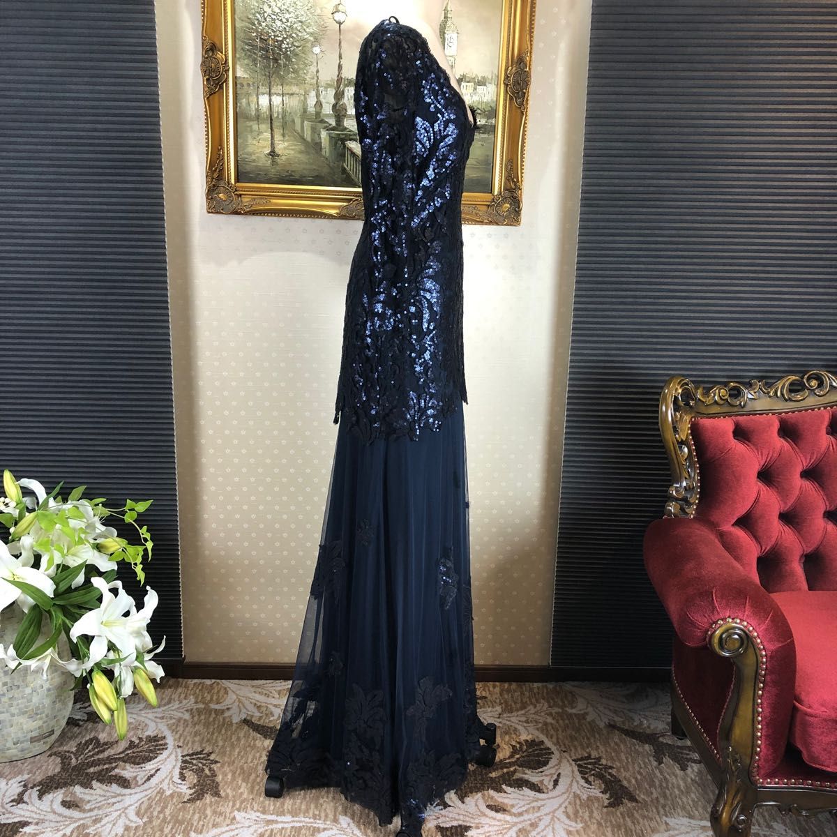 新品☆ TADASHI SHOJI 紺色 サイズ4 (T53) イブニングドレス ロング