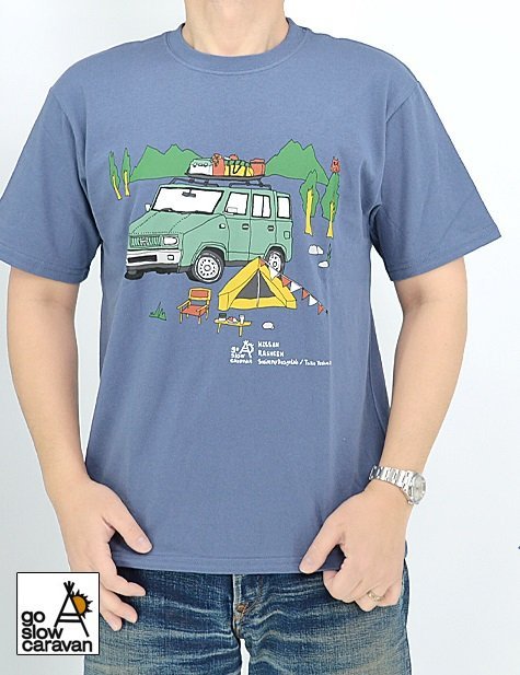 NISSANコラボ USAコットン ラシーン半袖Tシャツ◆go slow caravan ブルーMサイズ 391945 ゴースローキャラバン 日産_画像1