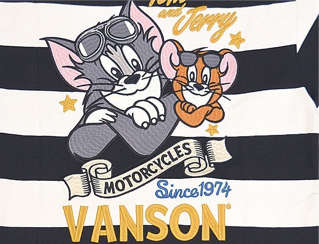 vanson×TOM＆JERRYコラボ 天竺半袖Tシャツ◆vanson ボーダーXXLサイズ TJV-2310 バンソン ヴァンソン 刺繍 トムとジェリー_画像4