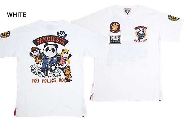 PDJ POLICE BOX半袖Tシャツ◆PANDIESTA JAPAN ホワイトXLサイズ 523858 パンディエスタジャパン パンダ 刺繍