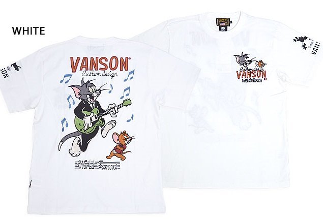 vanson×TOM＆JERRYコラボ 天竺半袖Tシャツ◆vanson ホワイトLサイズ TJV-2313 バンソン ヴァンソン トムとジェリー 刺繍