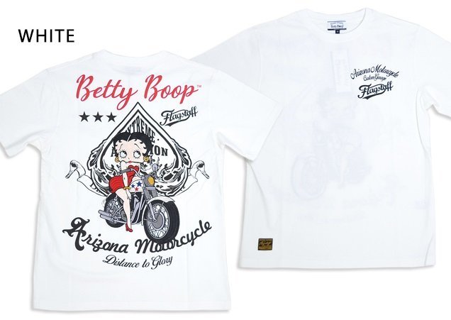 Betty Boop×Flag Staff 半袖Tシャツ◆Flagstaff ホワイトXLサイズ 432020 フラッグスタッフ ベティーちゃん 刺繍 バイカー_画像1