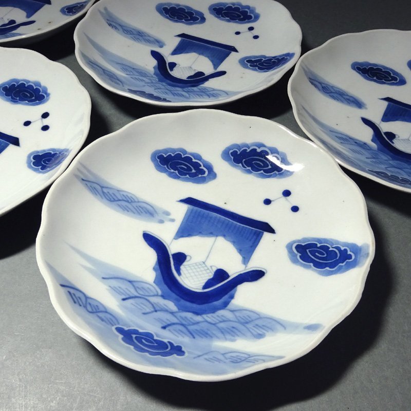 直売特注品 柴田コレクション同手 古伊万里染付 藍九谷 岩牡丹陽刻龍
