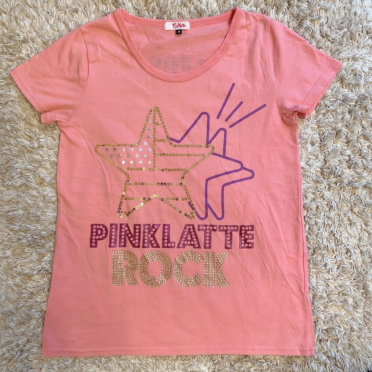 ピンクラテ　pinklatte  半袖Tシャツ　半袖　Tシャツ　ピンク　星　スター　ROCK スパンコール