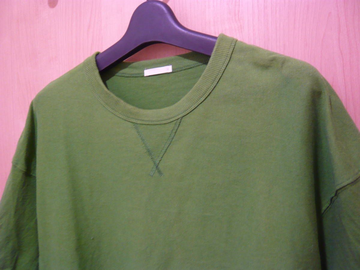 GU ジーユー トレーナースタイル クルーネック 半袖Tシャツ 半袖トレーナー グリーン メンズM 使用少 美品_画像3