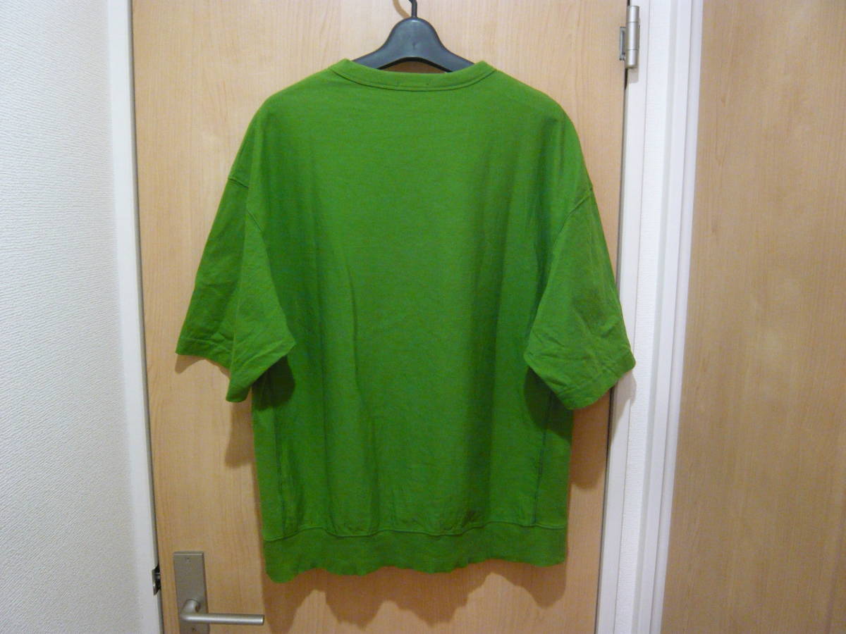 GU ジーユー トレーナースタイル クルーネック 半袖Tシャツ 半袖トレーナー グリーン メンズM 使用少 美品_画像4
