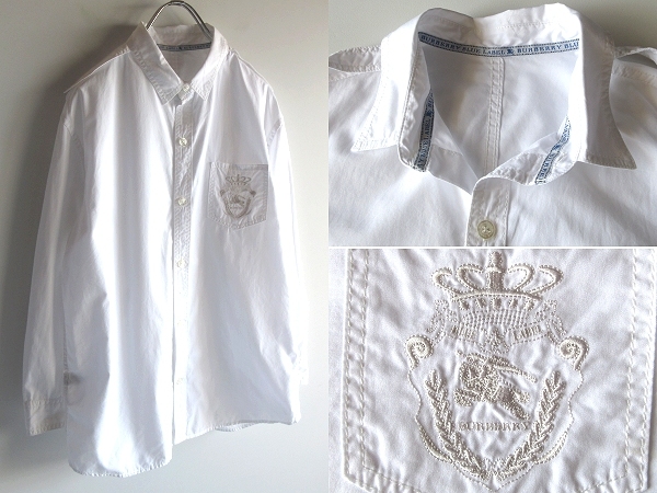 生まれのブランドで BURBERRY BLUE 白 L シャツ エポ付 コットン エムブレムホースロゴ刺繍 (バーバリーブラックレーベル) バーバリーブルーレーベル LABEL トップス 生まれのブランドで BURBERRY BLUE 白 L シャツ エポ付 コットン エムブレムホースロゴ刺繍 (バーバリーブラックレーベル) バーバリーブルーレーベル LABEL トップス