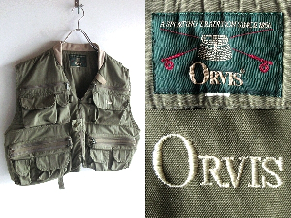  редкий состояние хороший 90s Vintage ORVIS Orbis Logo вышивка много карман рыболовный жилет L-XL соответствует хаки оливковый уличный рыбалка ..