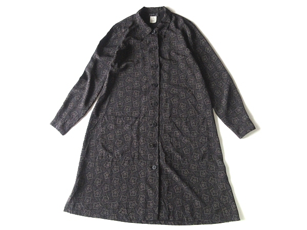  rare 90s Vintage agnes b. Agnes B floral print flower pattern total pattern polyester One-piece coat feather woven 1 black black made in Japan 