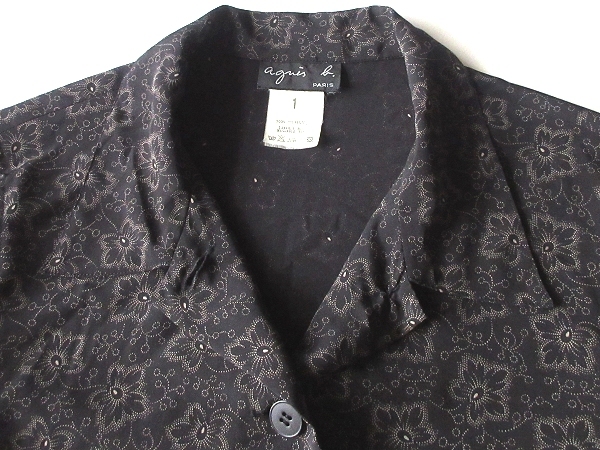  rare 90s Vintage agnes b. Agnes B floral print flower pattern total pattern polyester One-piece coat feather woven 1 black black made in Japan 