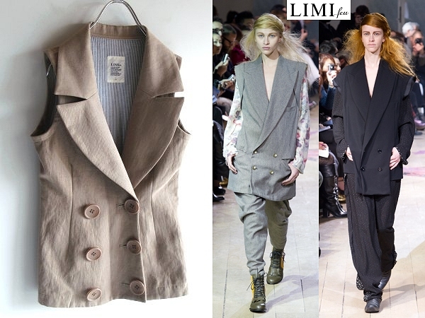 LIMI feu リミフゥ Y's ワイズ 2011AW コットンリネン ビッグラペル ダブル ベスト ジレ S ベージュ Yohji Yamamoto ヨウジヤマモト