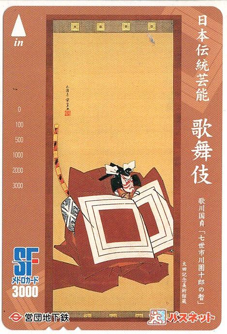 【パスネット】日本伝統芸能「歌舞伎」「歌川国貞　七世市川團十郎の暫」【未使用】（パスネット3000円分、太田記念美術館） _画像1