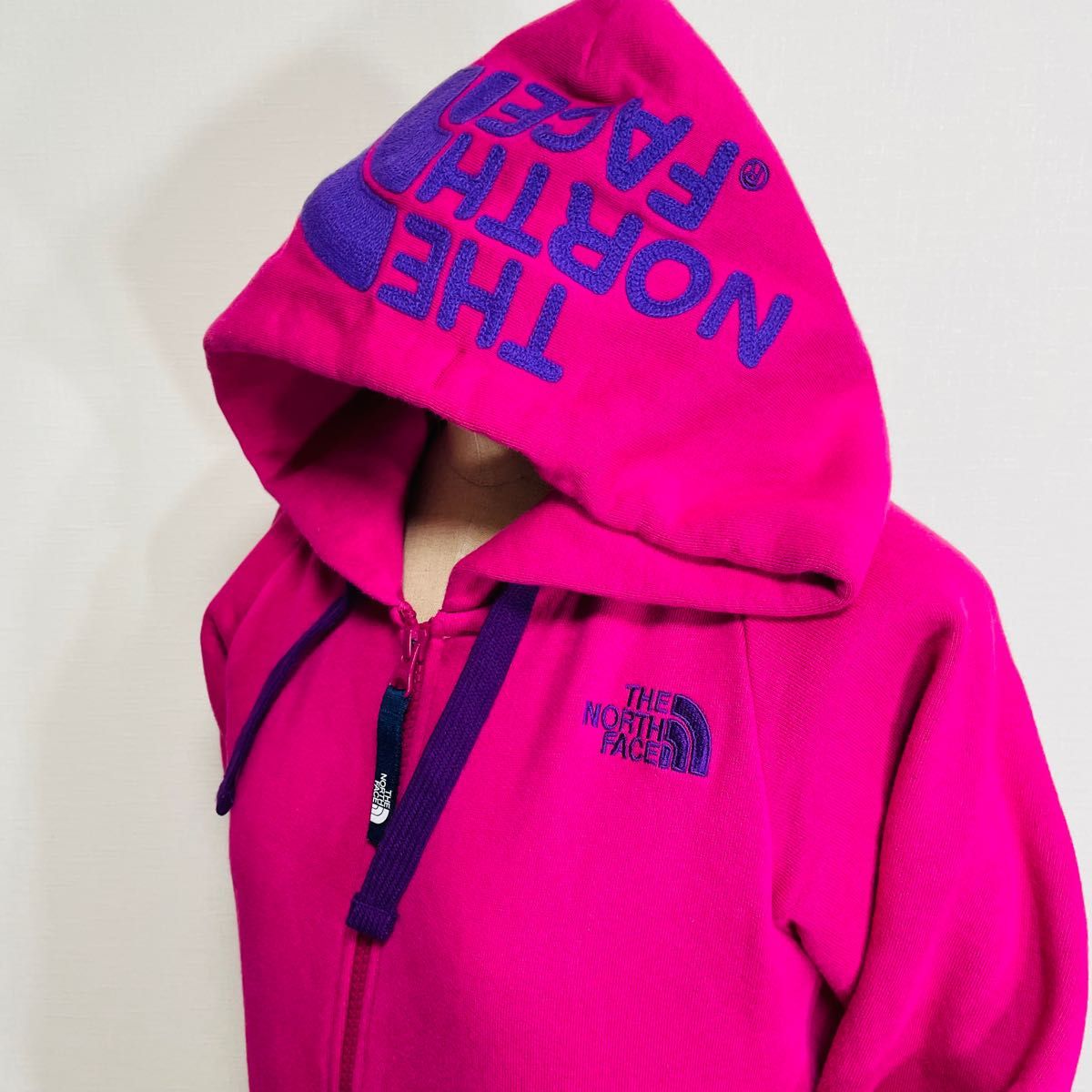 THE NORTH FACE ジップパーカー◎デカロゴ 濃ピンク×パープル 紫-