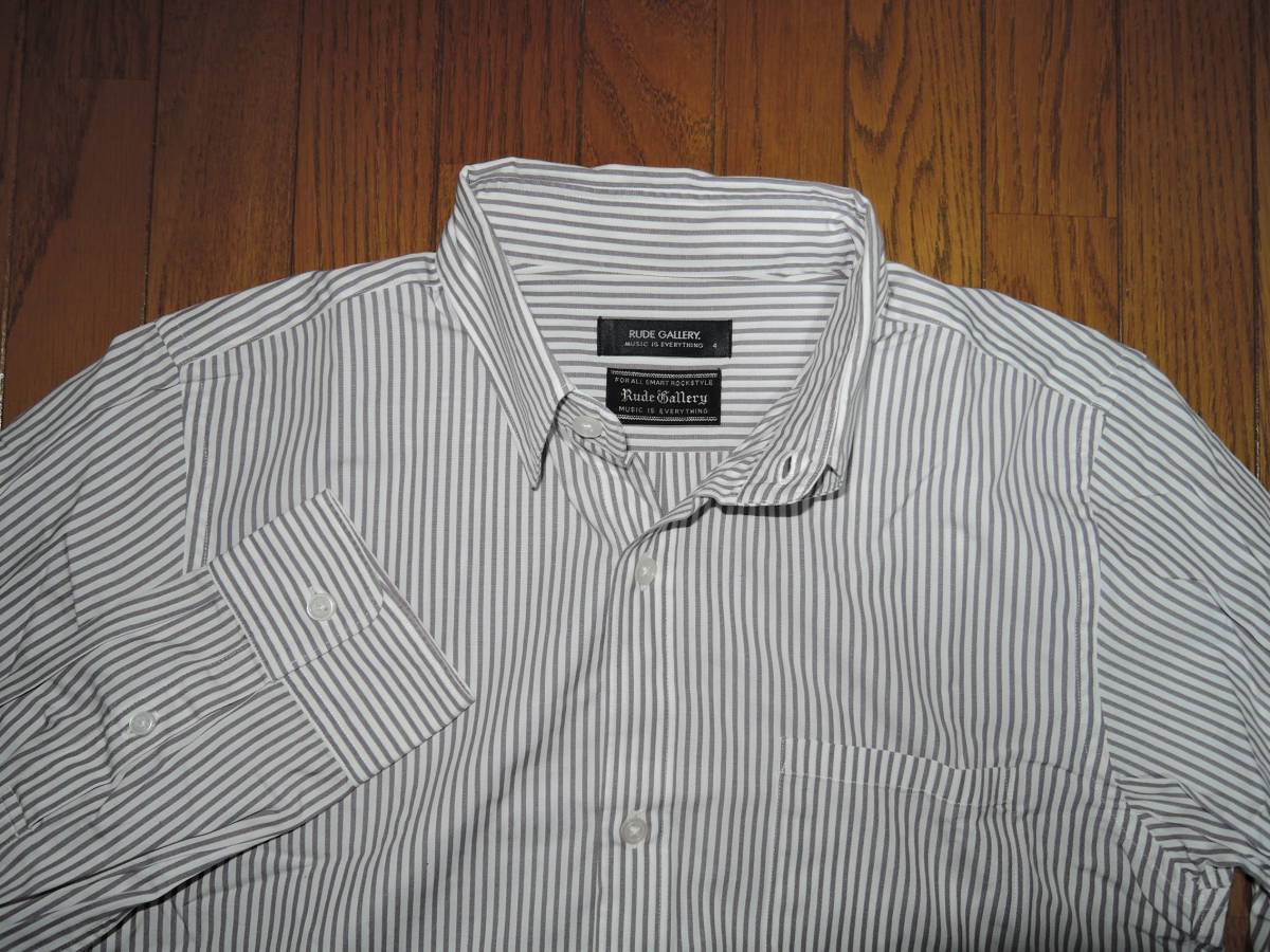 RUDE GALLERY ルードギャラリー ストライプシャツ 4 白灰系 長袖 薄手 フォーマルにも /_画像4