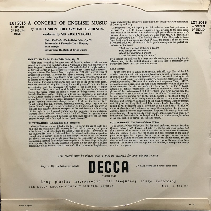 DECCA LXT-5015 ボールト A CONCERT OF ENGLISH MUSIC 金字外溝 / HOLST, BUTTERWORTH, BAX_画像2