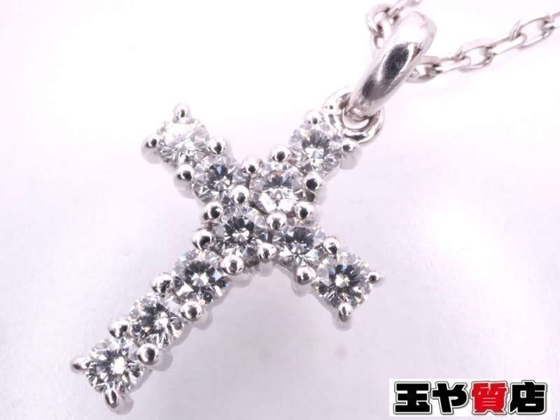 ミキモト 美品 ダイヤ 0.22ct クロス ペンダント ネックレス K18WG ホワイトゴールド_画像1