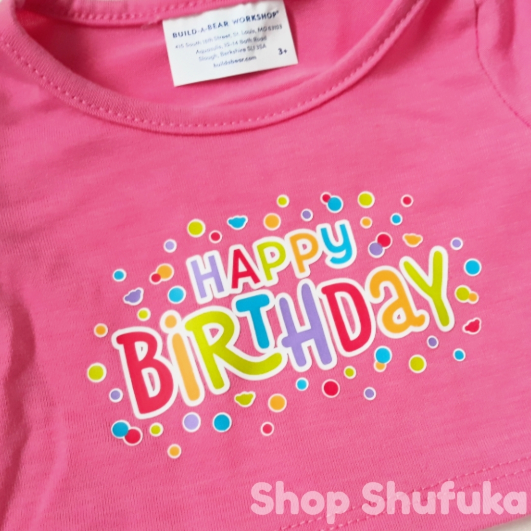 ビルドアベア★ビルドアベア 半袖Tシャツ Happy Birth Day 誕生日 おめでとう ロゴ入り ピンク 洋服 ぬいぐるみ シェリーメイ Sサイズ _画像4