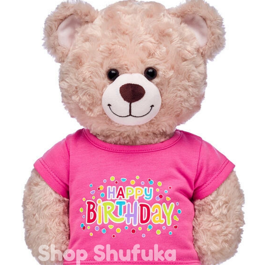 ビルドアベア★ビルドアベア 半袖Tシャツ Happy Birth Day 誕生日 おめでとう ロゴ入り ピンク 洋服 ぬいぐるみ シェリーメイ Sサイズ _画像1