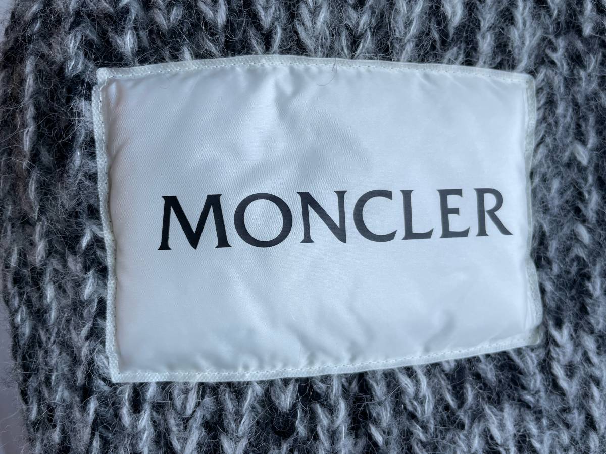 新品 本物 モンクレール ニット ロゴ マフラー MONCLER グレー ブラック ウール カシミヤ アルパカ混 ストール_画像5