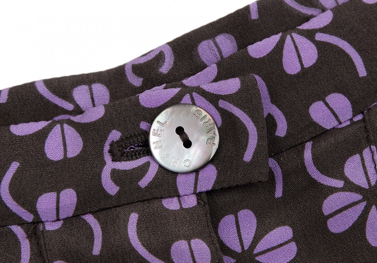  Chanel CHANEL clover принт юбка в складку фиолетовый подпалина чай S ранг 