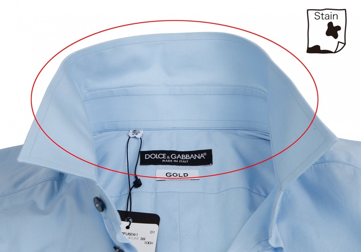 ドルチェ&ガッバーナDOLCE&GABBANA コットンカフスロゴ刺繍シャツ 水色39_襟元に薄汚れがあります。
