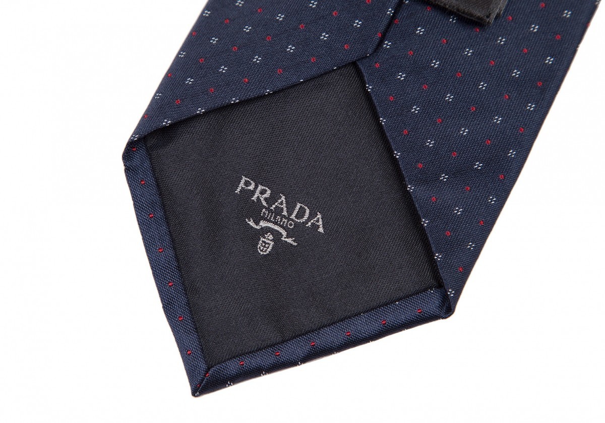 プラダPRADA シルクピンドットネクタイ 紺_画像7