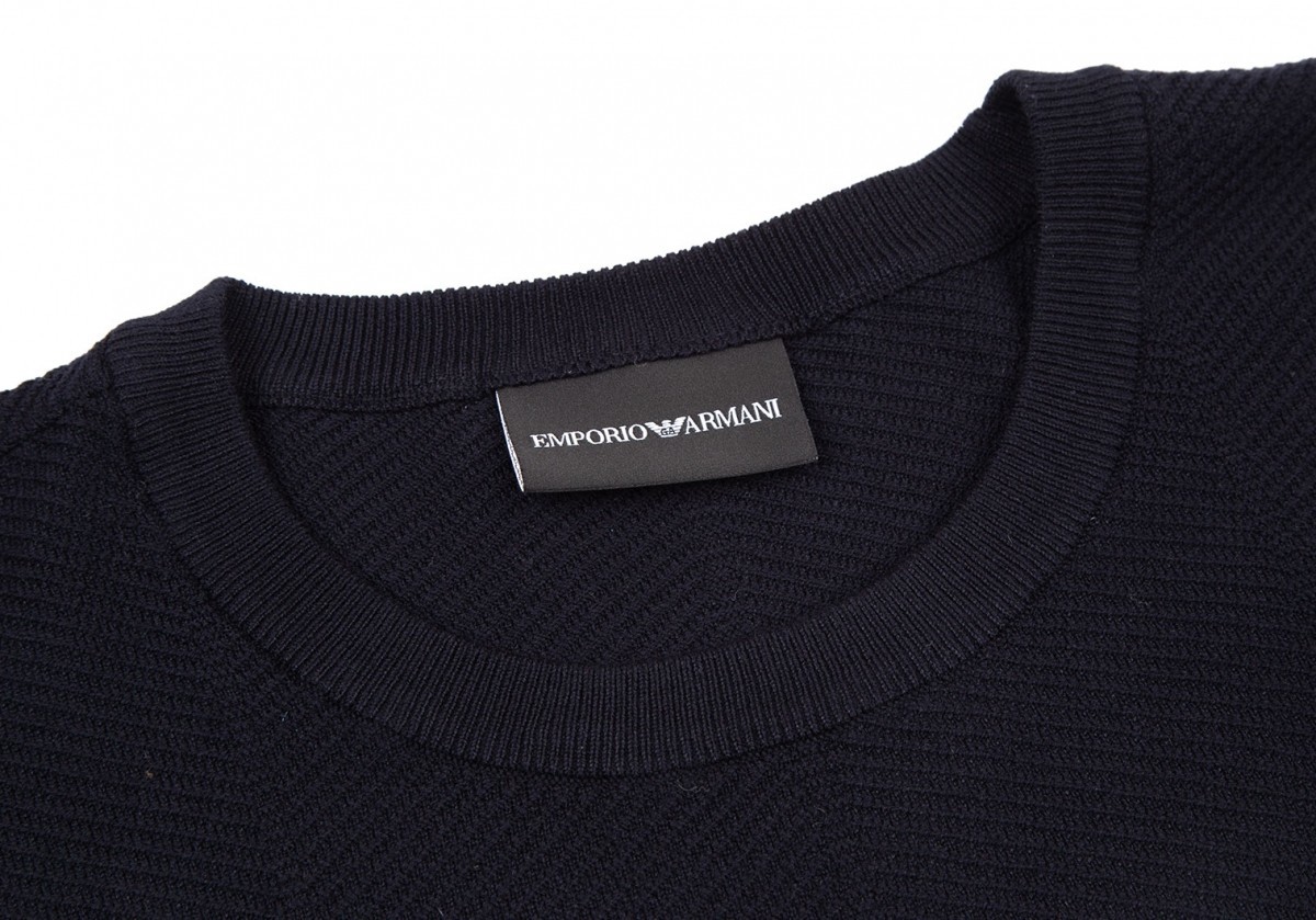 エンポリオアルマーニEMPORIO ARMANI ワイドヘリンボーンクルーネックニット 紺XXL