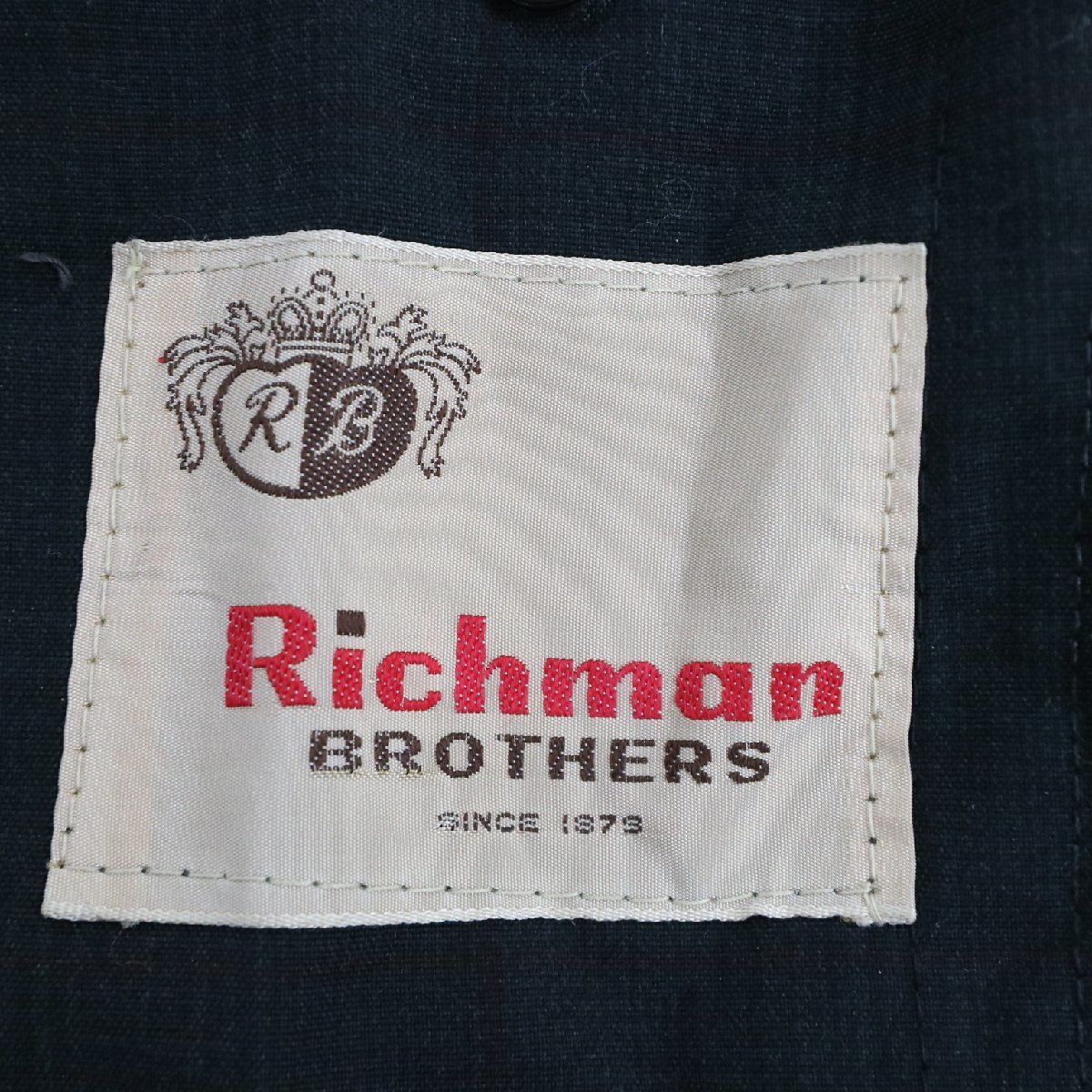 Richman Brothers ステンカラーコート アウター ロング丈 比翼ボタン チェック柄 ネイビー ( メンズ 38R ) 中古 古着 M3715_画像9
