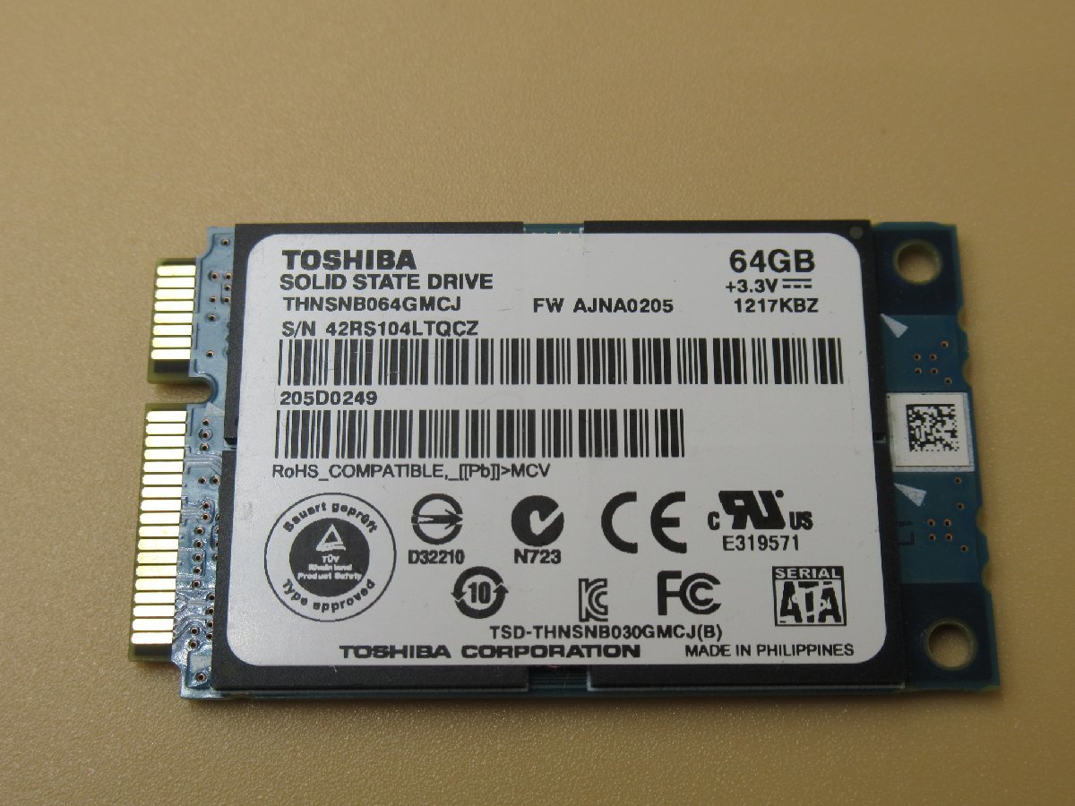 【送料一律185円】中古動作品 TOSHIBA mSATA SSD 64GB　THNSNB064GMCJ Y0394_画像1