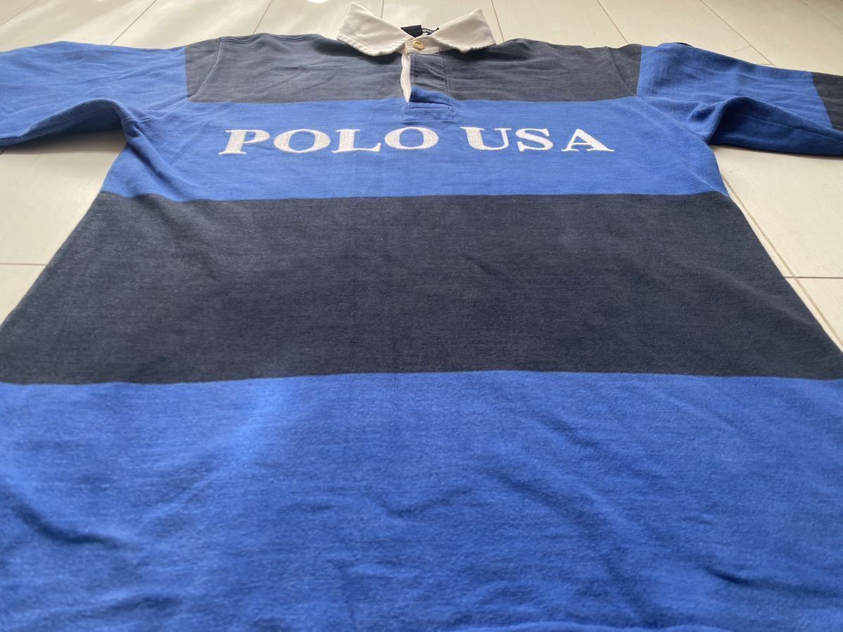 送料無料 80s vintage ビンテージ POLO USA ラルフローレン COOKIE クッキー ボーダー ラガー シャツ blue ブルー 青  90s RRL SPORT 92 93