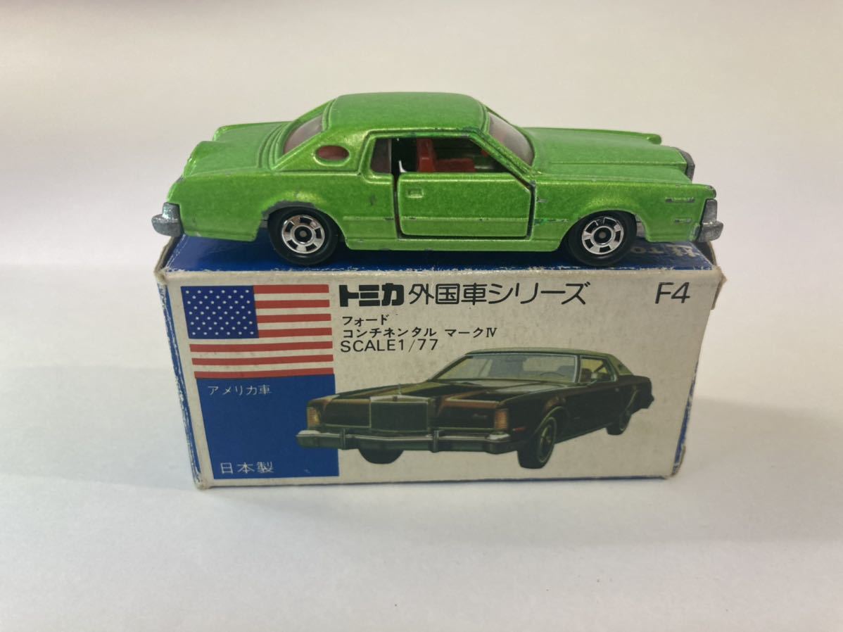 トミカ ミニカーNo F4 フォード コンチネンタル 蛍光グリーン 箱付きの画像2