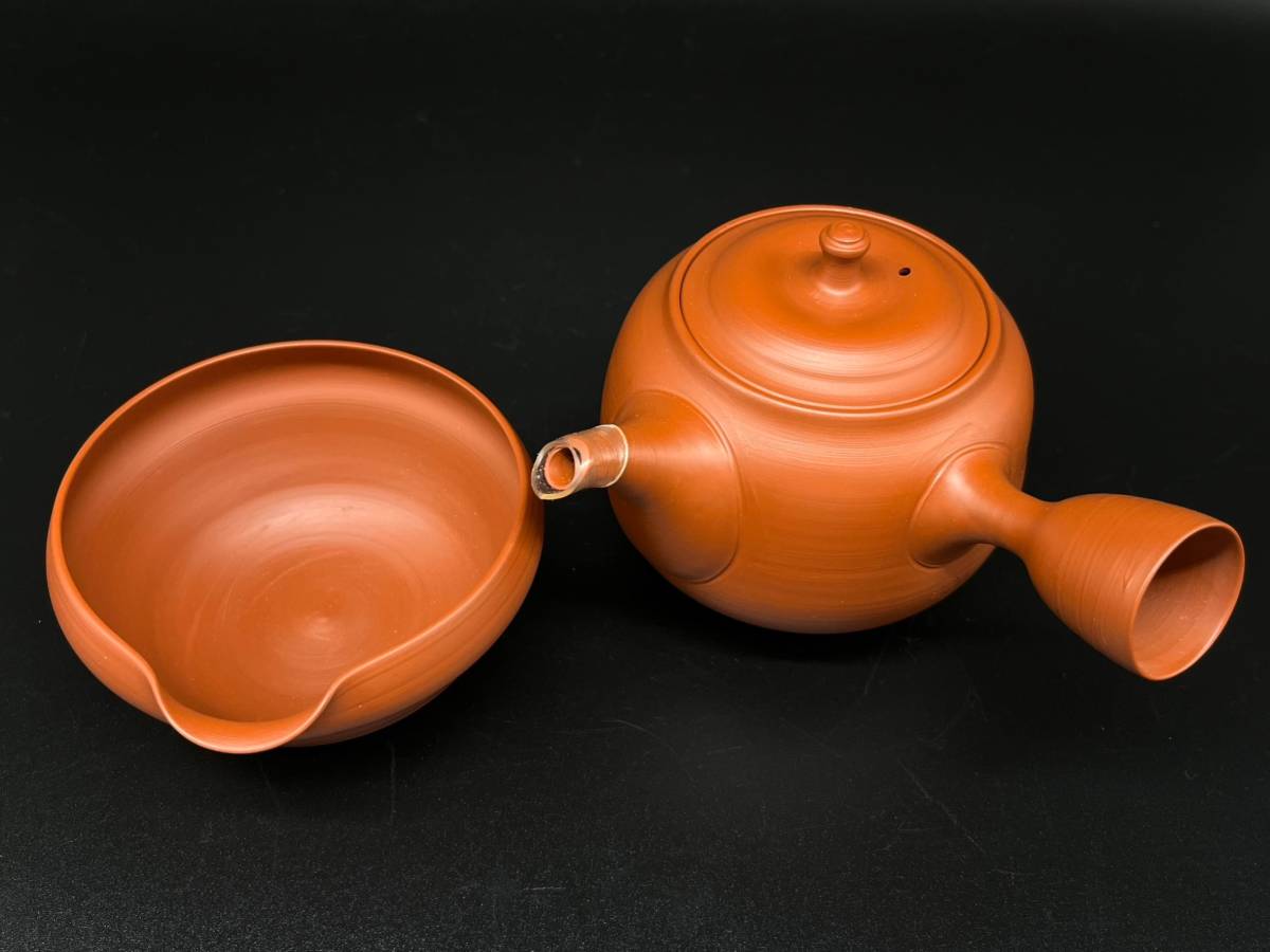 美品 未使用 常滑焼 清水源二 北條作 朱泥 茶器 急須 湯冷 茶碗 5客 揃