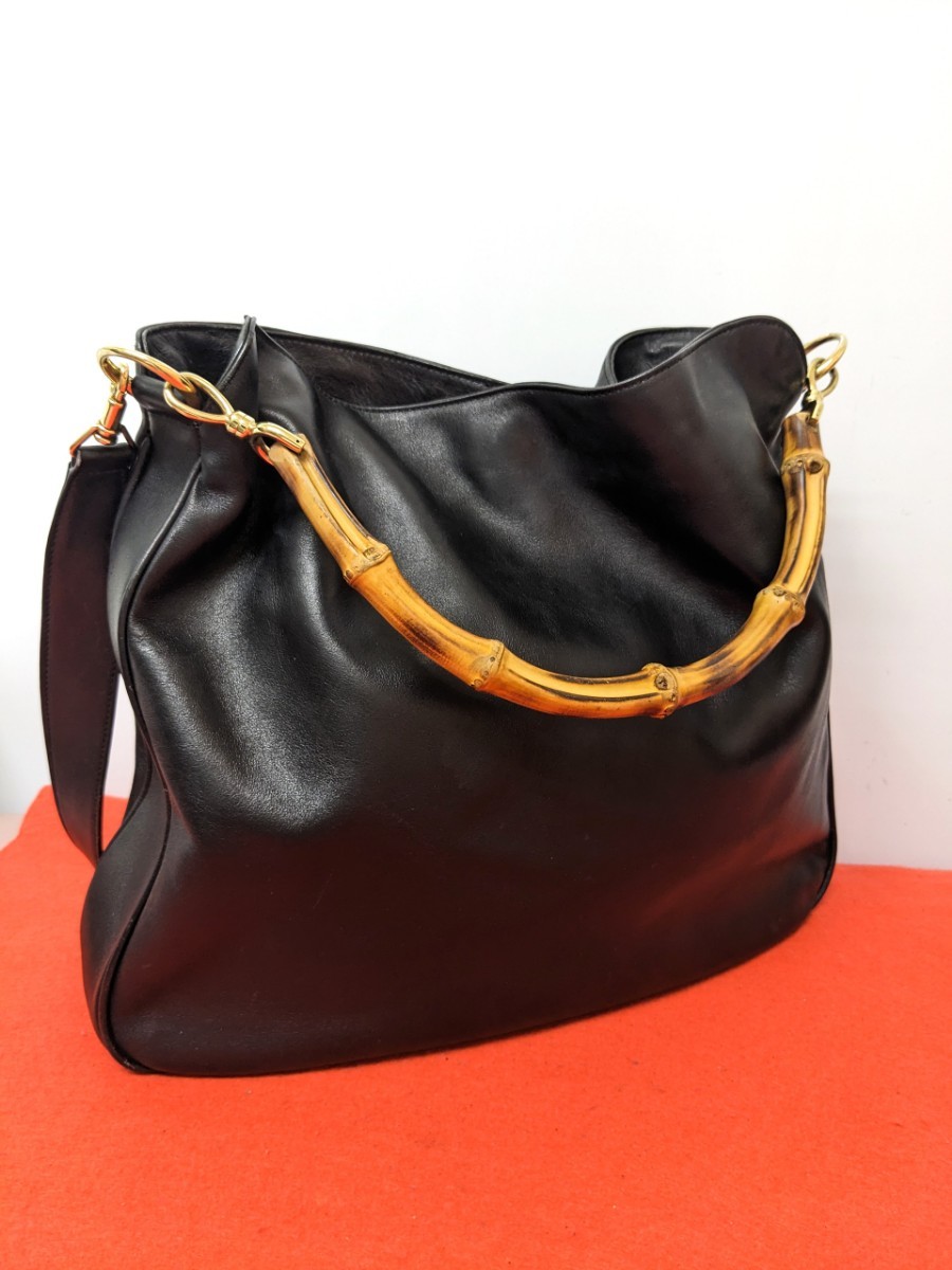美品 極希少!Gucci バンブー レザーハンドバッグ ショルダーバッグ