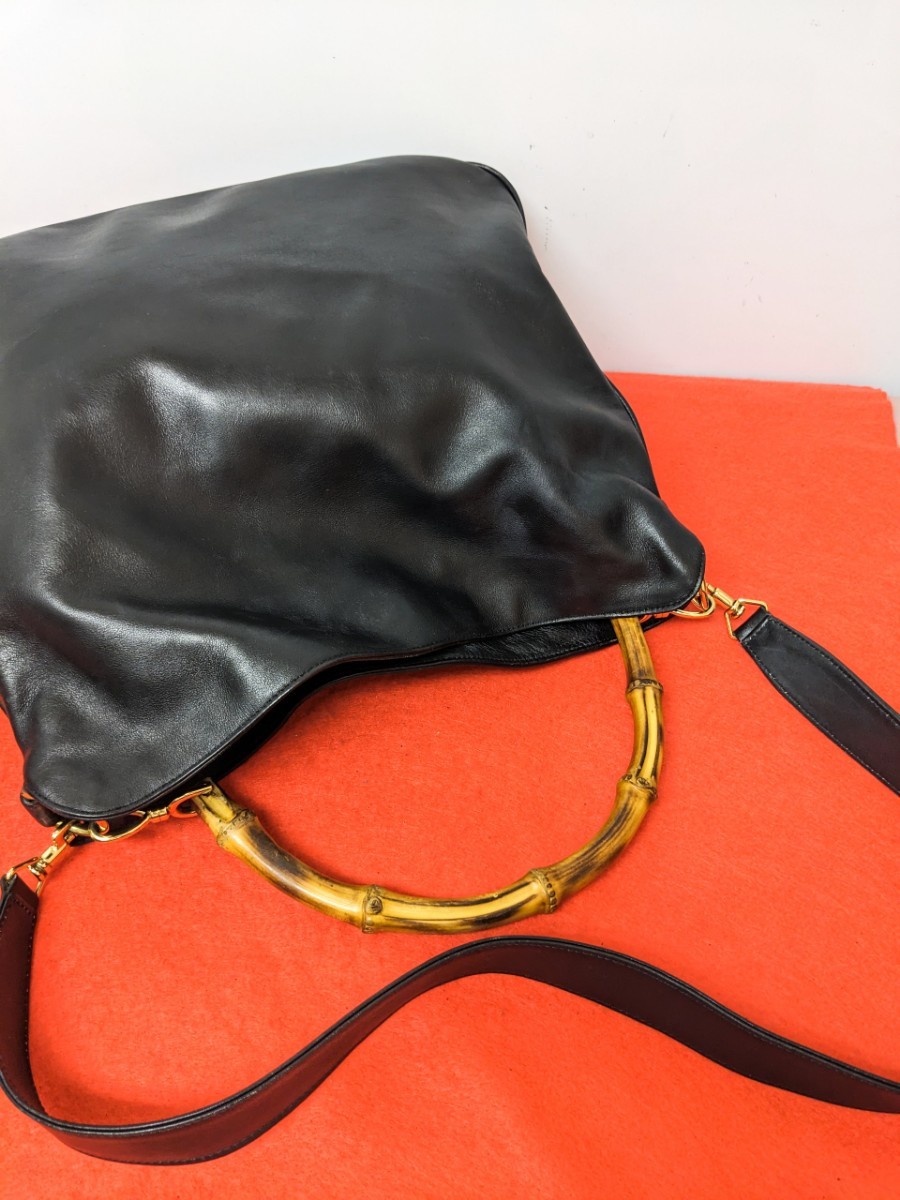 美品 極希少!Gucci バンブー レザーハンドバッグ ショルダーバッグ