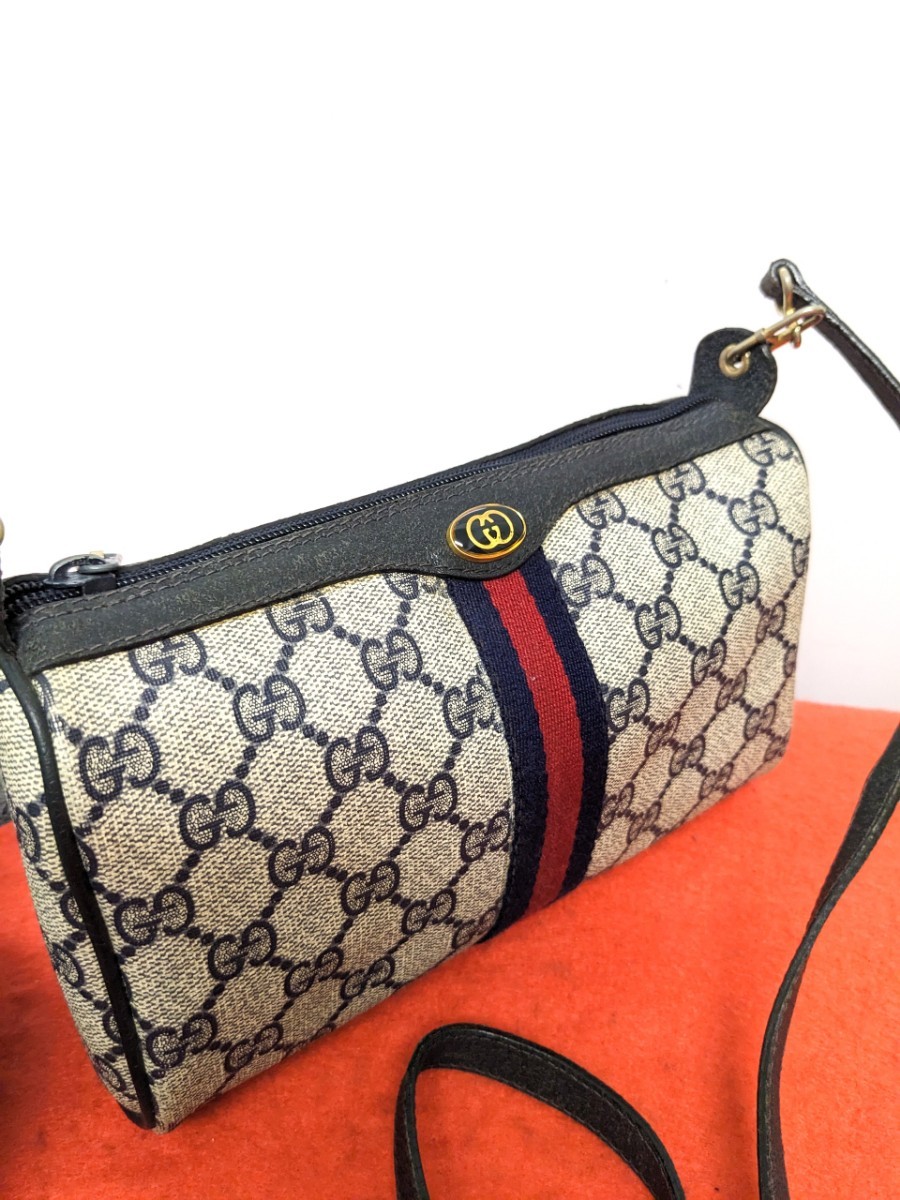 美品 極上!Gucci シェリーライン 2wayショルダーバッグ ネイビー 希少