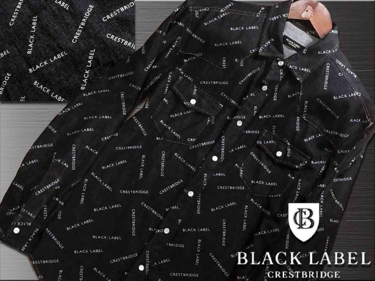 激レア！極上！ブランドロゴ総柄　デニム シャツ ジャケット　サイズM▼ブラックレーベルクレストブリッジ　BLACK LABEL CRESTBRIDGE