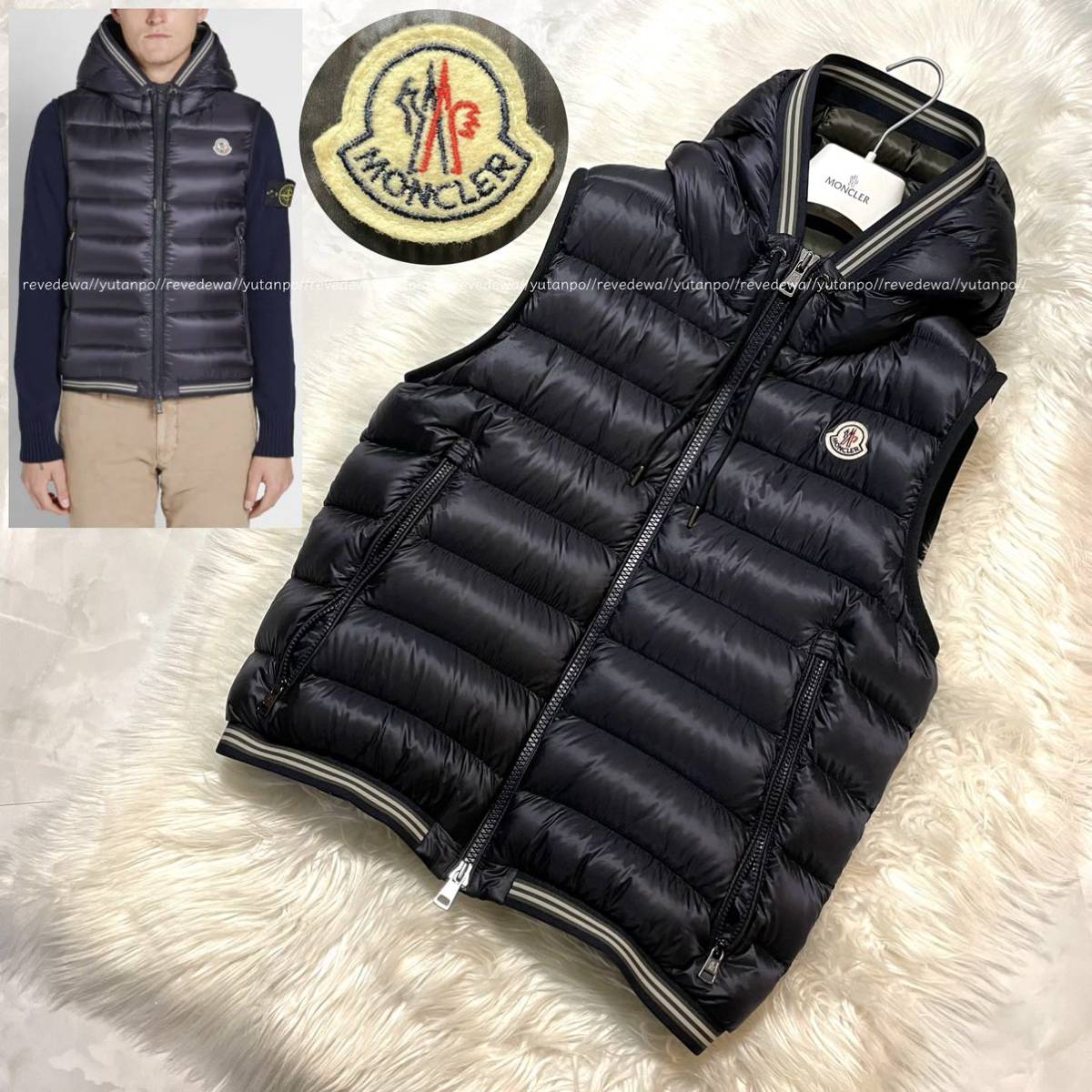 最安値挑戦！】 本物 ストライプ ジャケット ナイロン MONCLER カーキ