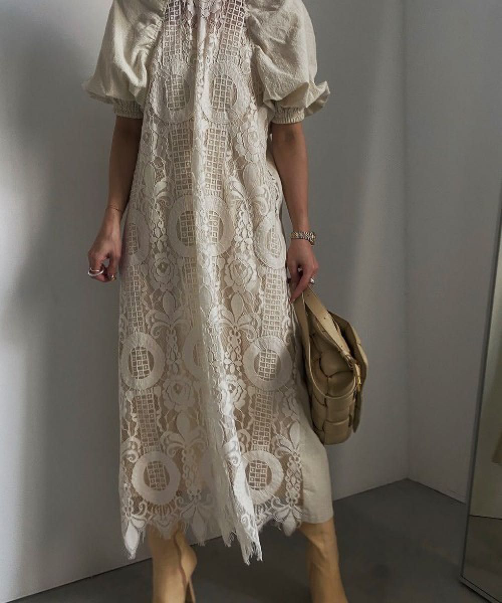 MEDI 2WAY CIRCLE PATTERN LACE DRESS WHT アメリヴィンテージ