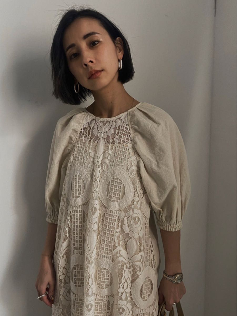 MEDI 2WAY CIRCLE PATTERN LACE DRESS WHT アメリヴィンテージ