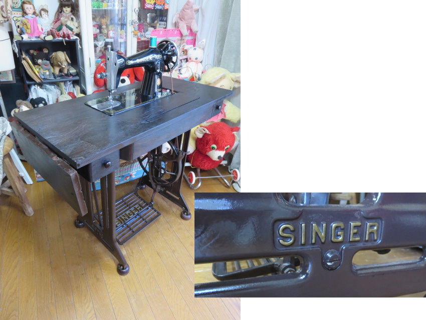 アンティーク*整備済 フラット型テーブルSINGER シンガー足踏みミシン