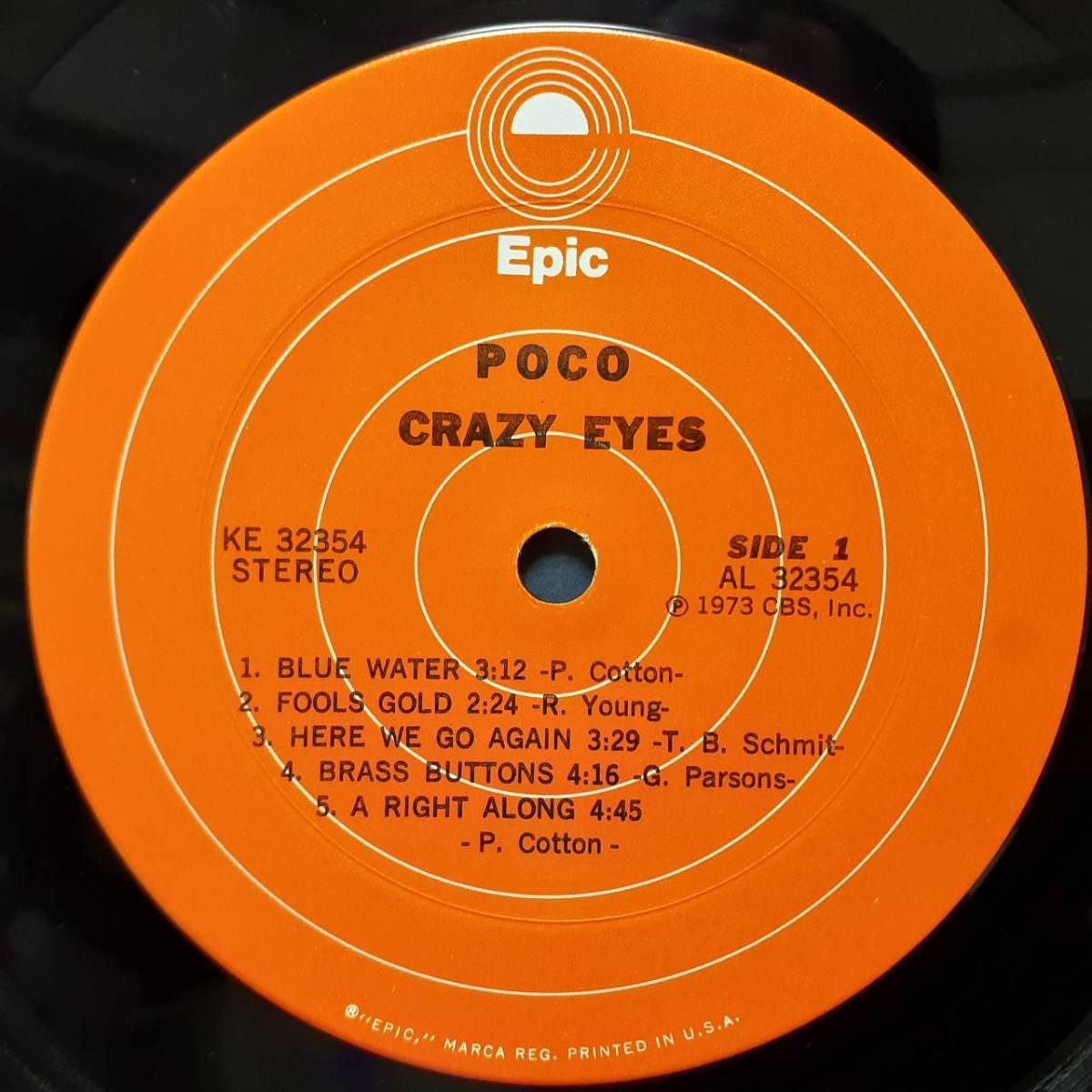 米EPICオリジLP！橙ラベル！Poco / Crazy Eyes 1973年 KE 32354 Richie Furay (Buffalo Springfield)、Timothy B. Schmit (Eagles)_画像2