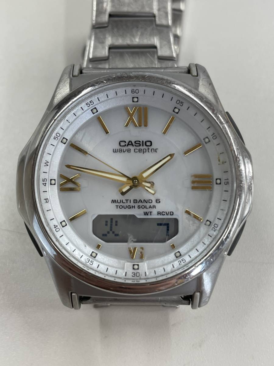 4152　480円～ 稼働品　CASIO/カシオ　ウェーブセプター　WVA-M630　デジアナ　白文字盤　ソーラー電波　メンズ　腕時計　_画像1