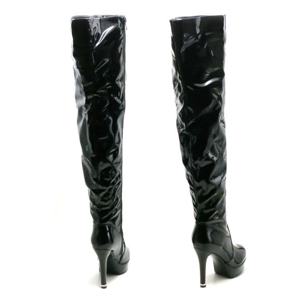  new goods large size thigh high boots black 27.5cm 135830-45 enamel style front thickness bottom storm high heel knee high boots 