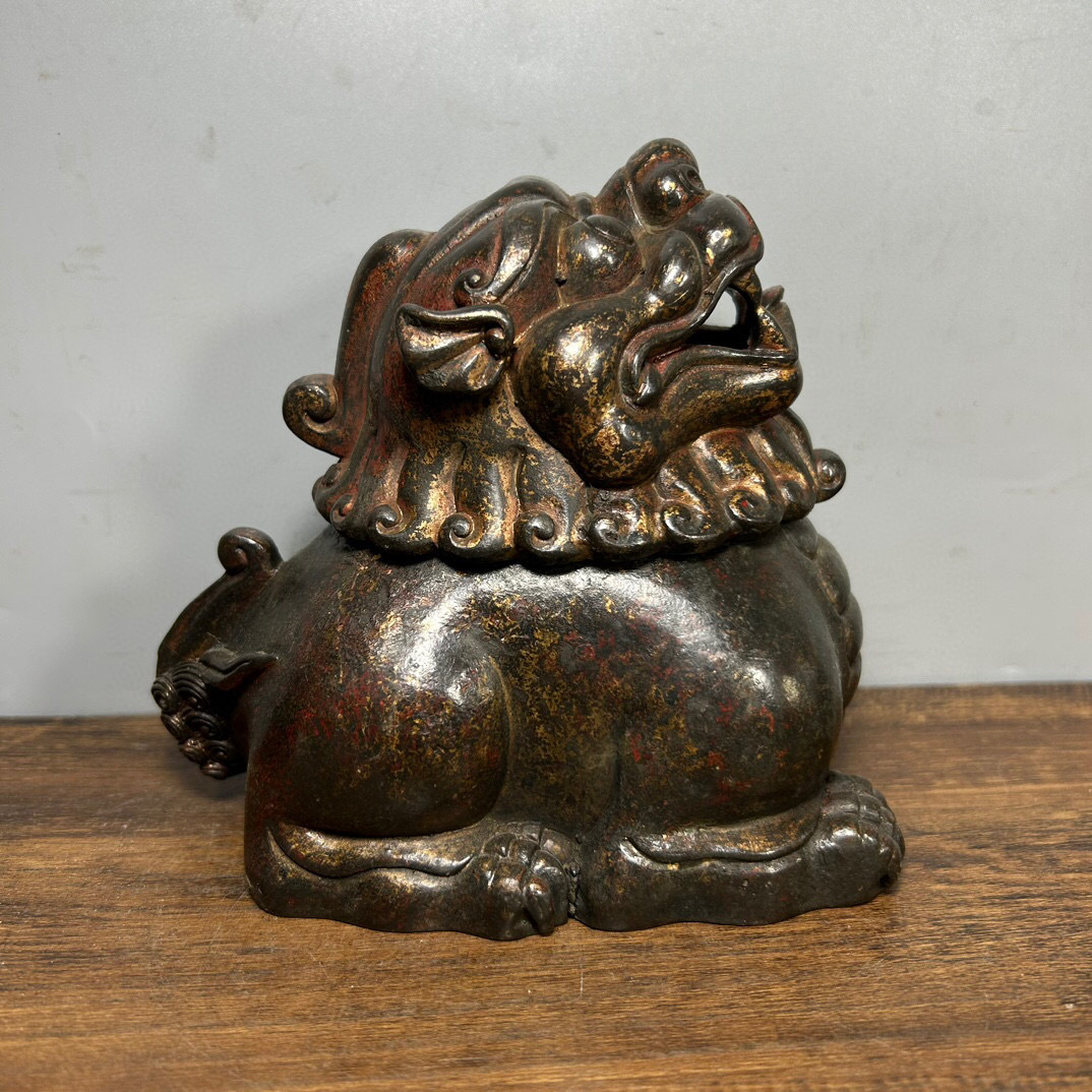 再入荷 古寶奇蔵銅製・獅子蓋熏香炉・置物・賞物・中国時代美術