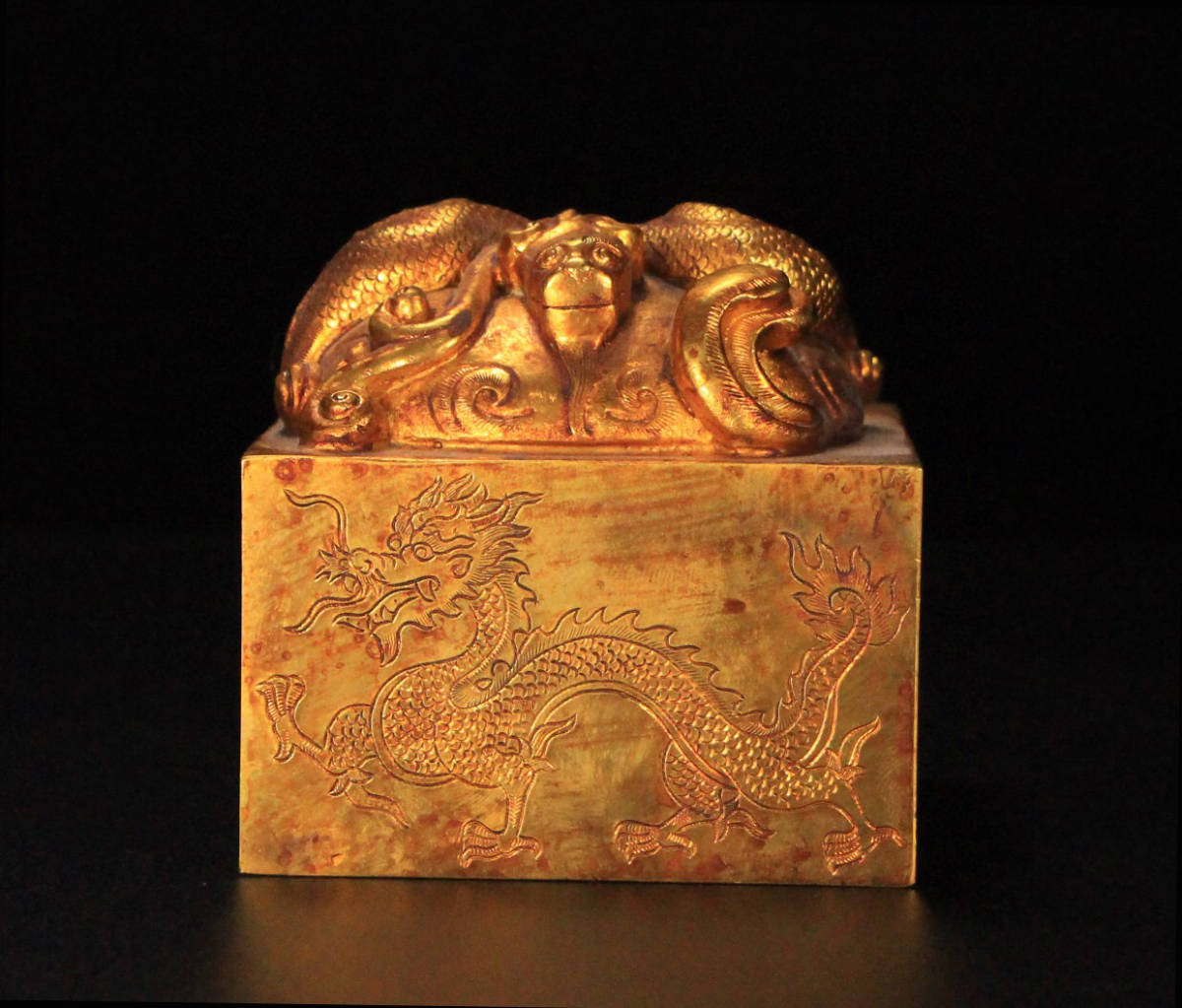古寶奇蔵銅製・塗金・連年有余紋・茶碗・置物・賞物・中国時代美術