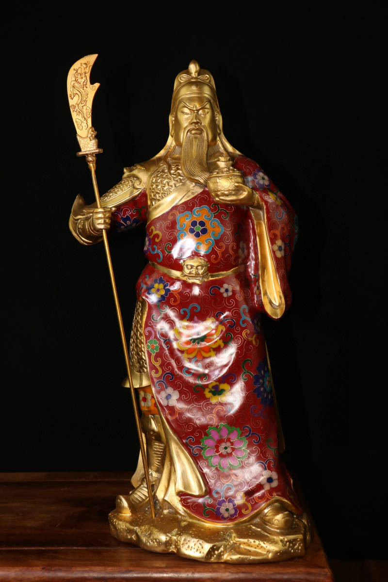 古寶奇蔵】銅製・塗金・景泰藍・琺瑯彩・武財神像・置物・賞物・中国