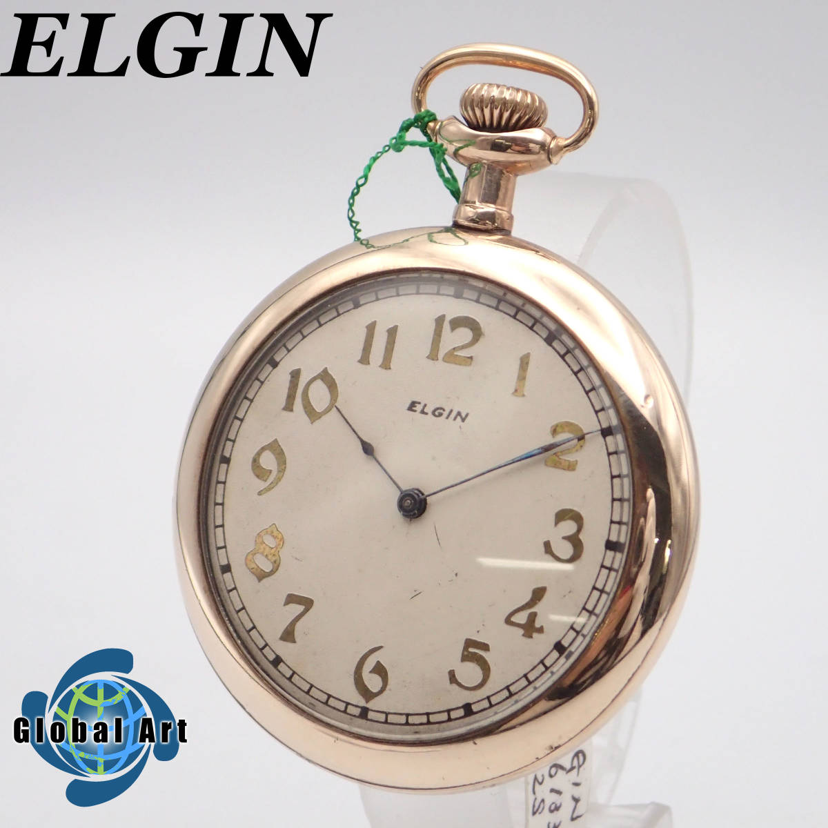 う03303/ELGIN エルジン/手巻き/懐中時計/17石/オープンフェイス/20YEARS/数字インデックス/スモセコ/ゴールド_画像1