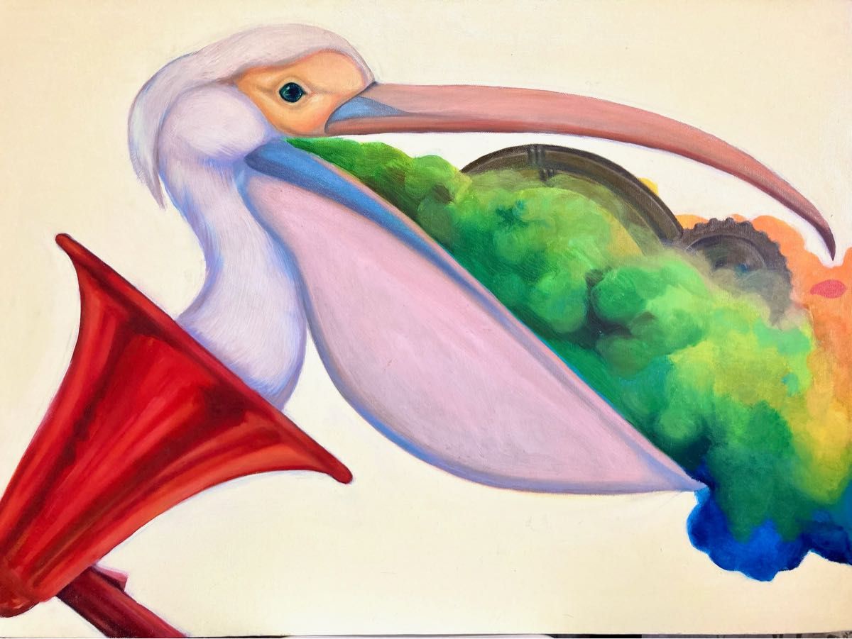 無題」 新人画家 大塚麻世 ペリカン 油彩 絵画 油絵 動物 | arvotulkki.fi