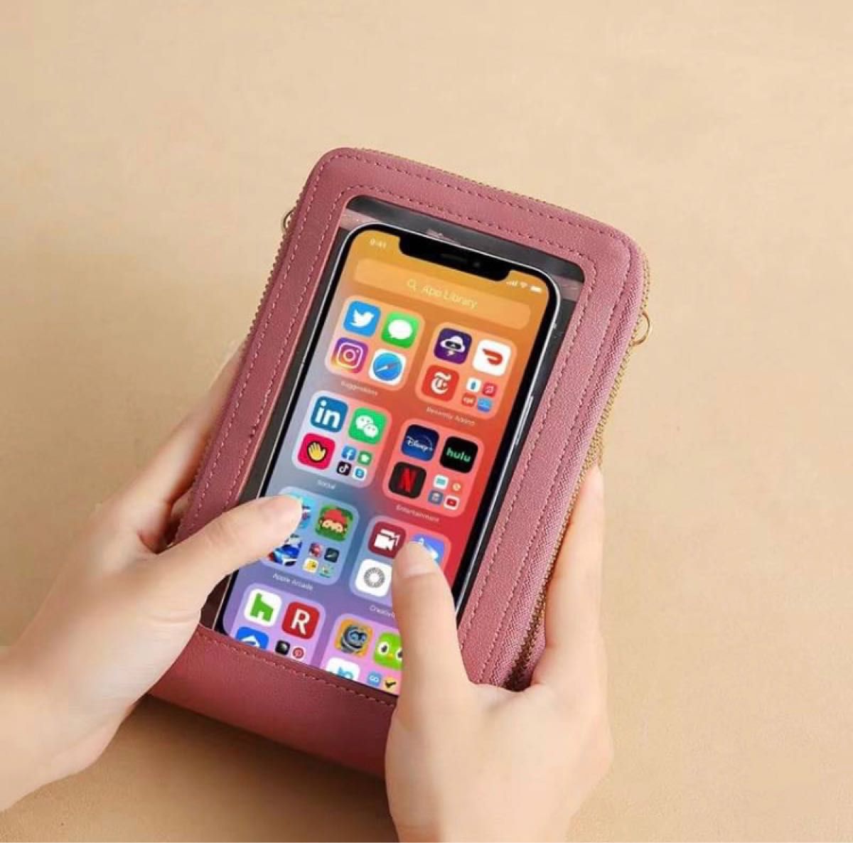 スマホポーチ スマホショルダー ショルダーバッグ スマホケース ピンク